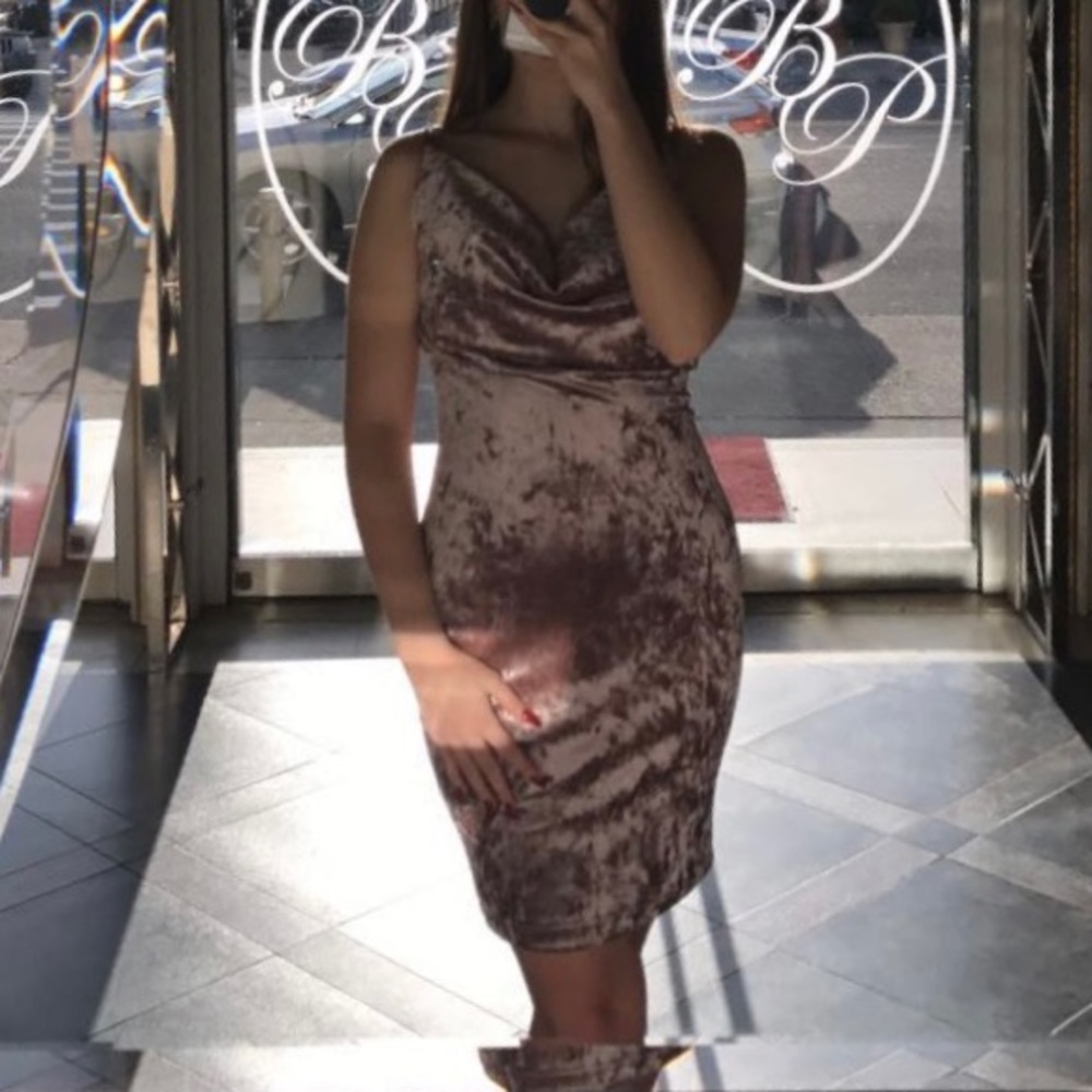 Velvet Cowl Neck Pink Dress